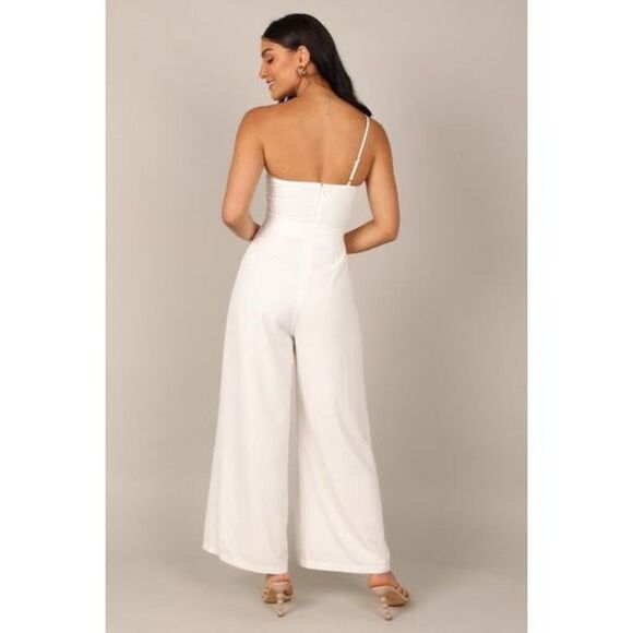 Petal & Pup Women's White Leyton Asymmetric Belted Wide Leg Jumpsuit Sz 12 NWOT - Picture 3 of 12